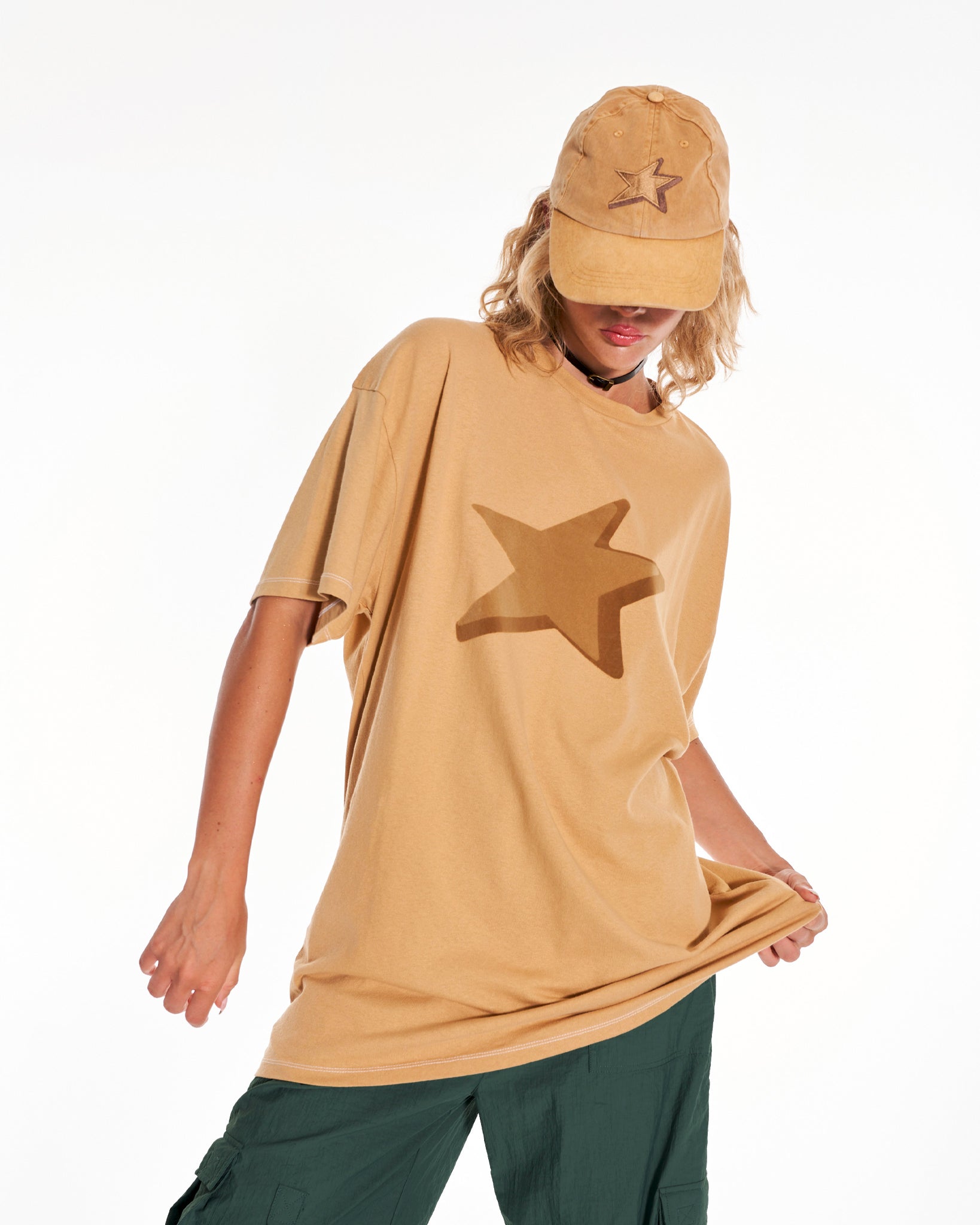 Star Gazer Oversized Raglan T Shirt With Graphic In Beige